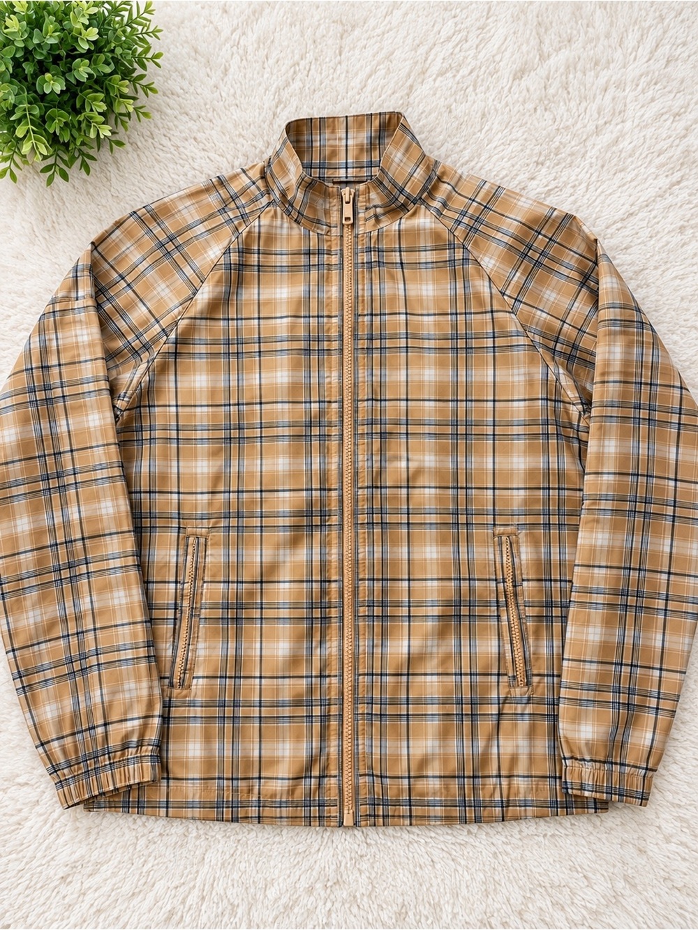 all in motion Tan Plaid Full-Zip Windbreaker